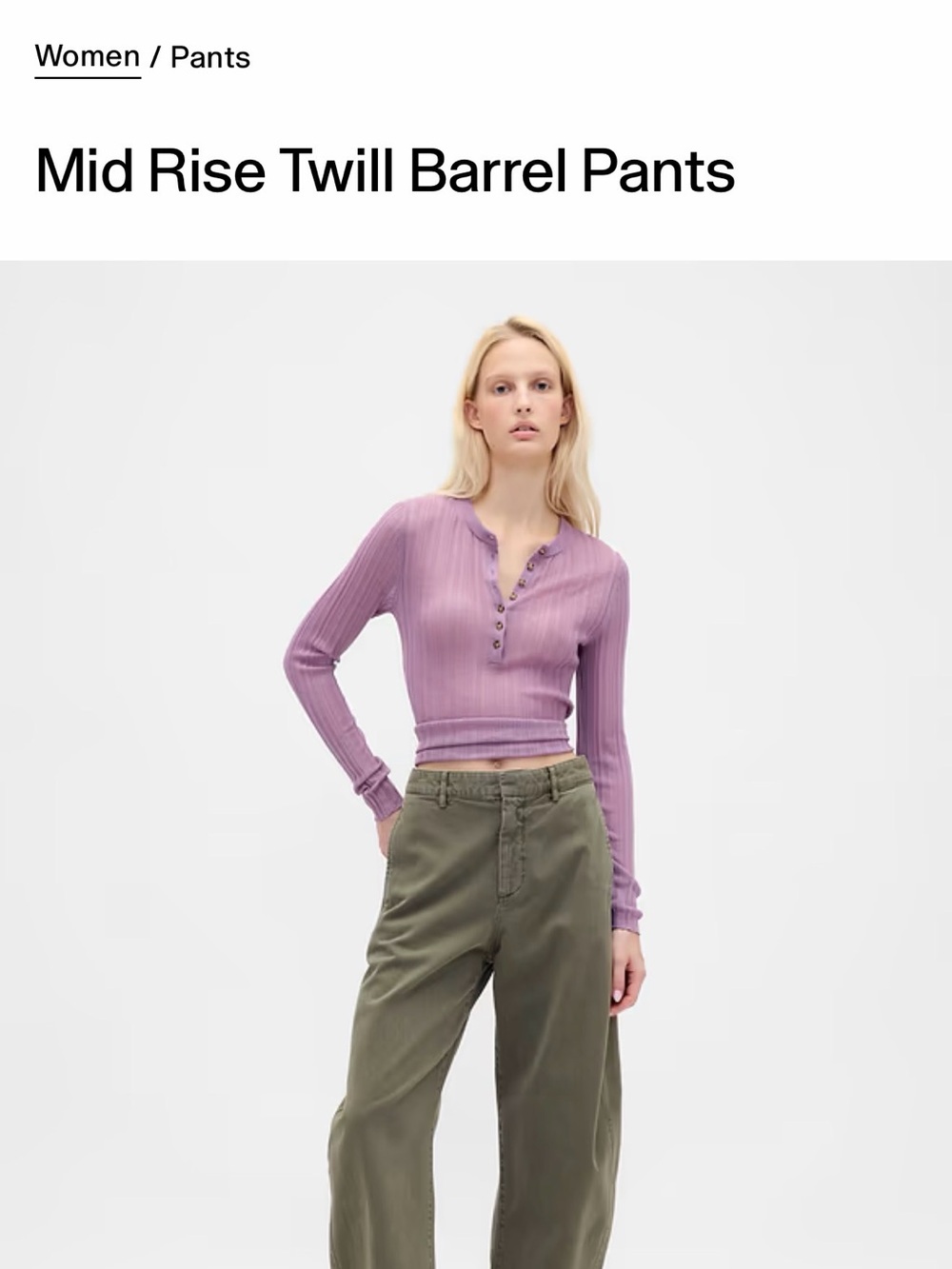 GAP Mid Rise Twill Barrel Pants in Olive Green